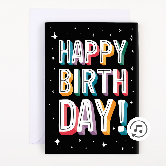 Endless Musical Greeting Card Birthday Recordable With Glitter Bomb