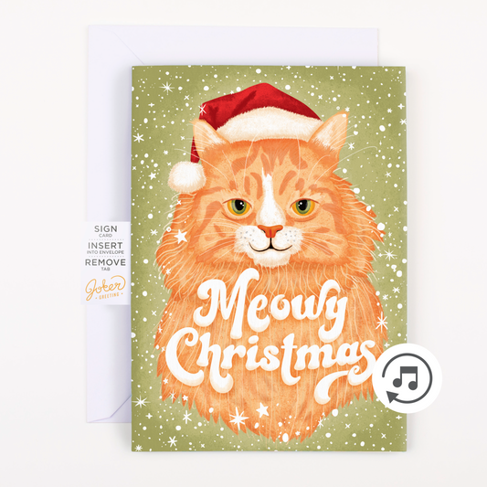 Endless Musical Greeting Card Meowy Christmas With Glitter Bomb