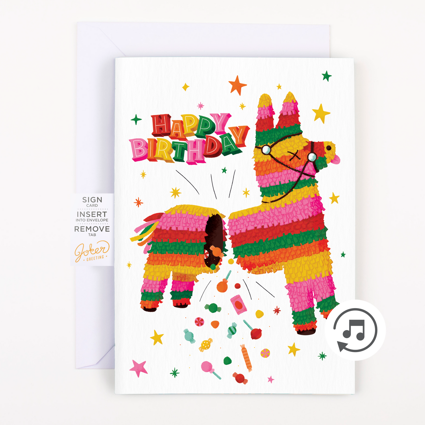 Endless Musical Greeting Card Piñata Birthday With Stickers and Glitter Bomb