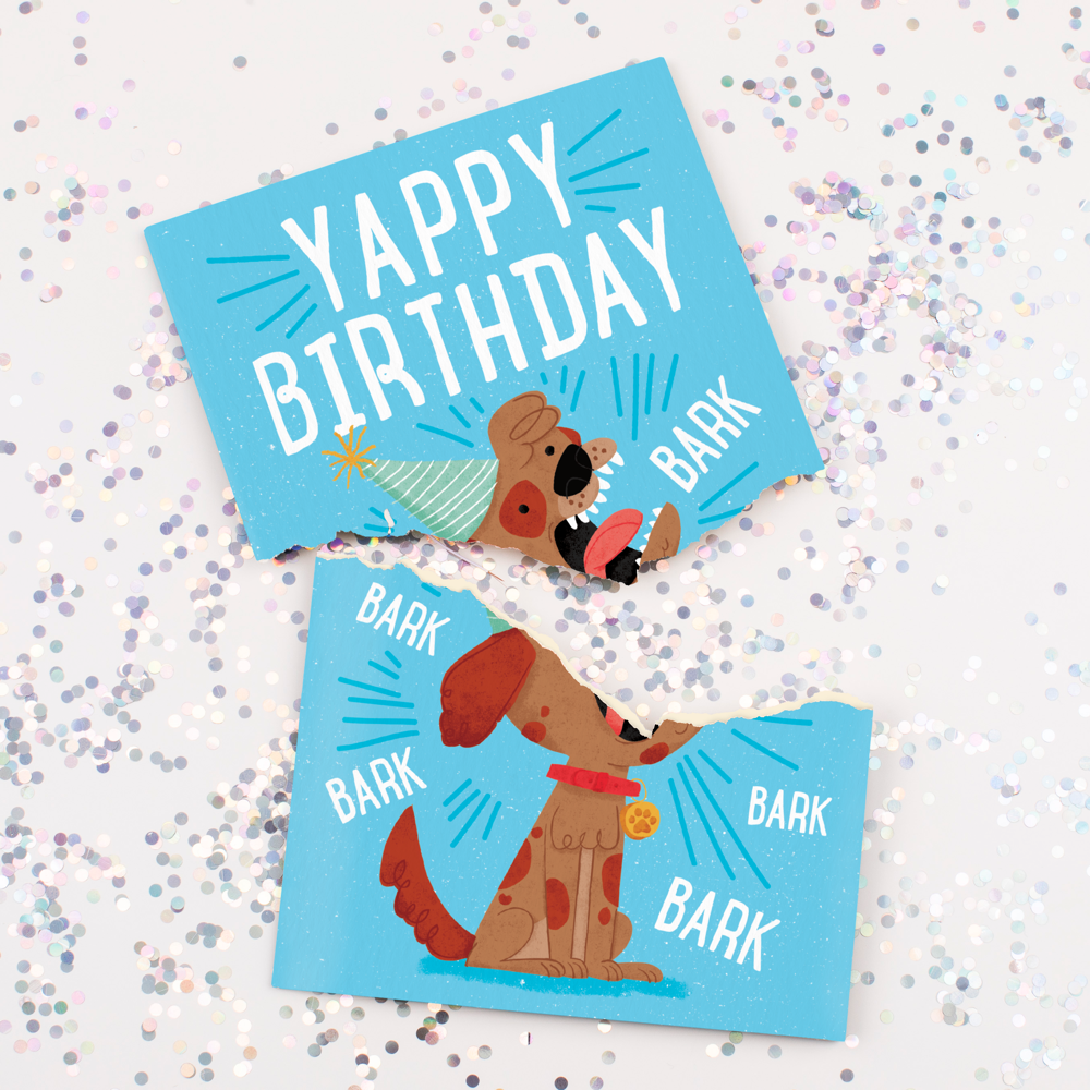 Endless Musical Greeting Card Barking Birthday With Glitter Bomb